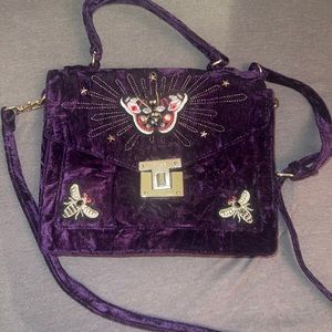 Purple Velvet Shoulder bag with detachable strap
